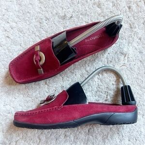 Liz Claiborne: "Abram" Square Toed Slip On Red Suede Slip On Metal Tassel Mules